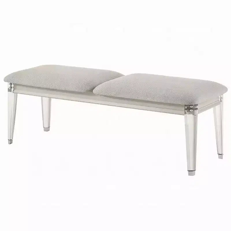 Banc décoratif, tissu velours gris clair