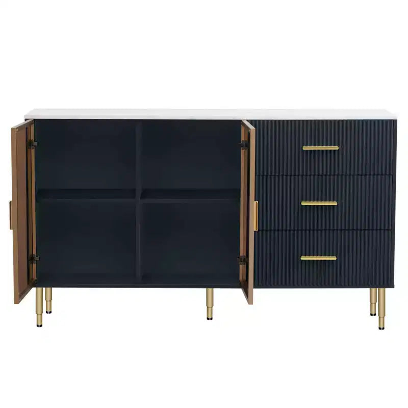 Buffet moderne en bois avec plateau en placage de marbre