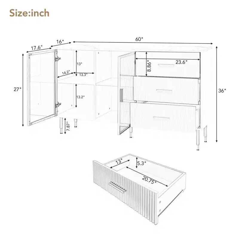 Buffet moderne en bois avec plateau en placage de marbre