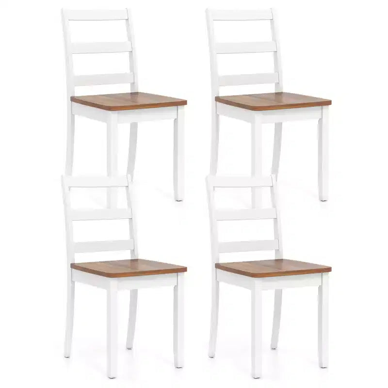 Costway Set of 4 Dining Chairs Ladder Back Armless Side Chair w/ Solid Rubber Wood Legs