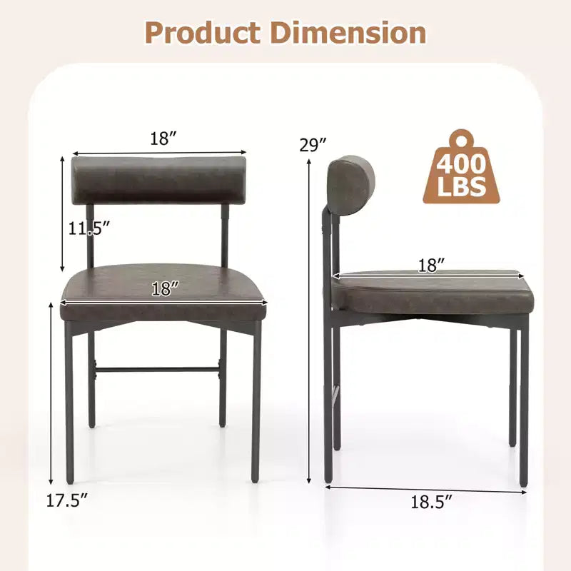 Chaise de salle à manger en similicuir avec dossier incurvé.