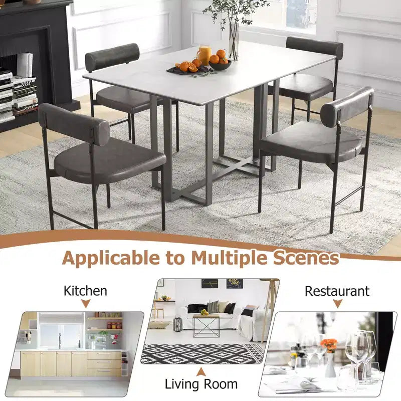 Chaise de salle à manger en similicuir avec dossier incurvé.