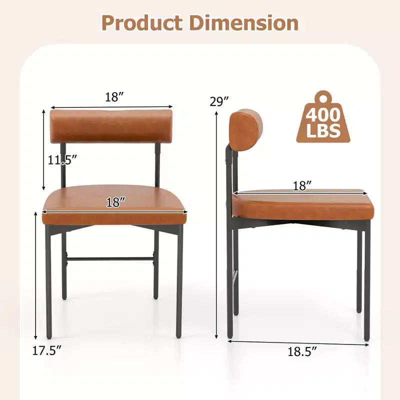 Chaise de salle à manger en similicuir avec dossier incurvé.