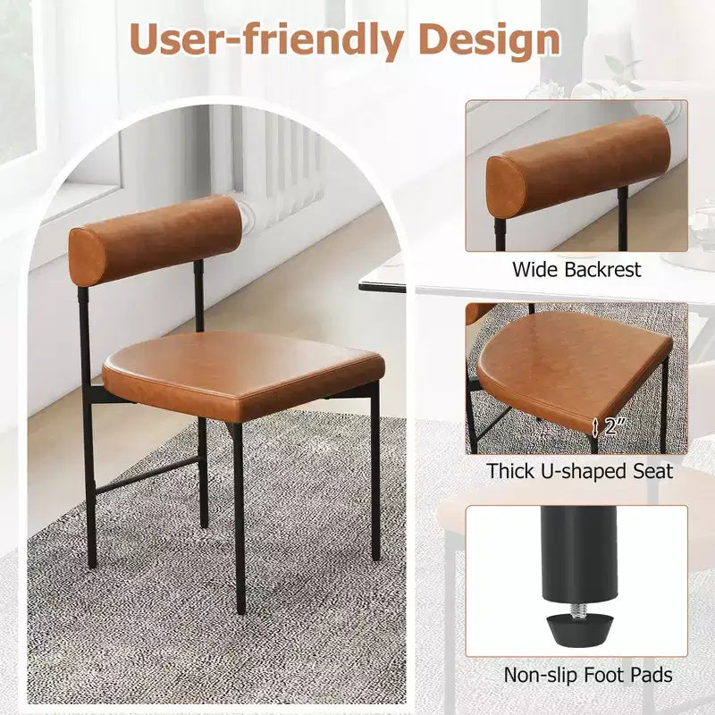 Chaise de salle à manger en similicuir avec dossier incurvé.