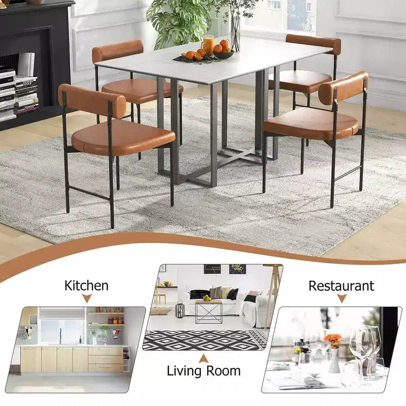 Chaise de salle à manger en similicuir avec dossier incurvé.