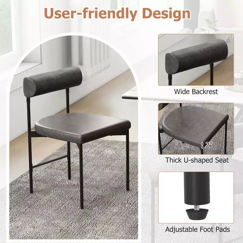 Chaise de salle à manger en similicuir avec dossier incurvé.