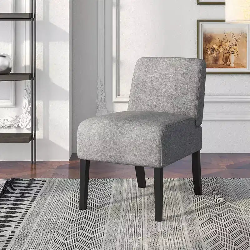 Fauteuil de salon sans accoudoirs avec pieds en bois d'hévéa, chaise de chambre moderne pour coiffeuse