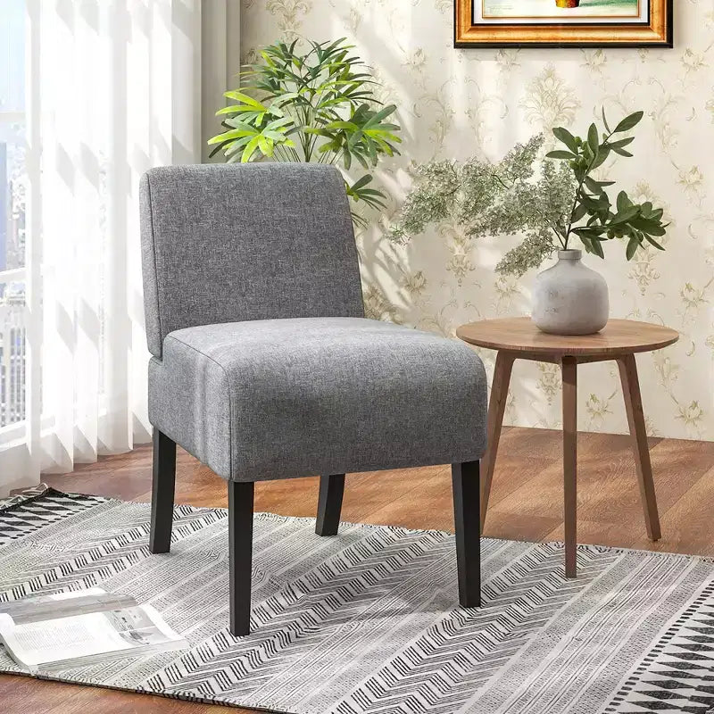 Fauteuil de salon sans accoudoirs avec pieds en bois d'hévéa, chaise de chambre moderne pour coiffeuse