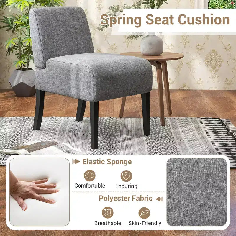 Fauteuil de salon sans accoudoirs avec pieds en bois d'hévéa, chaise de chambre moderne pour coiffeuse