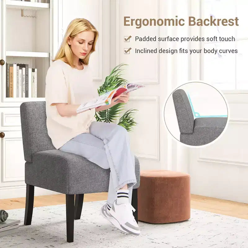 Fauteuil de salon sans accoudoirs avec pieds en bois d'hévéa, chaise de chambre moderne pour coiffeuse