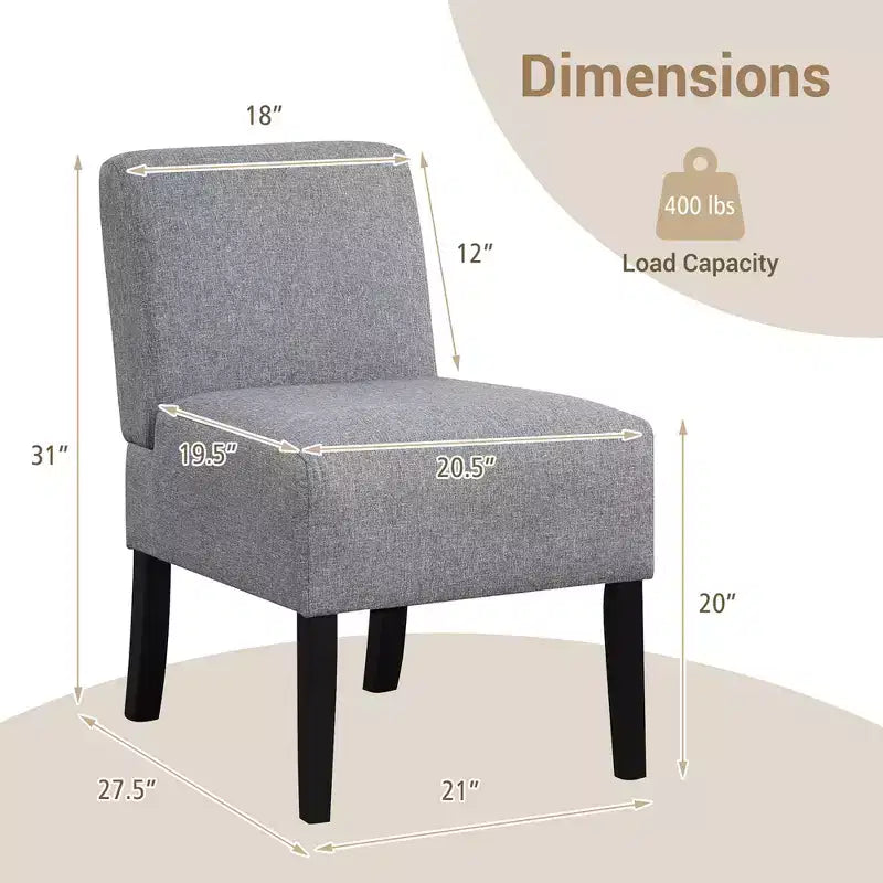 Fauteuil de salon sans accoudoirs avec pieds en bois d'hévéa, chaise de chambre moderne pour coiffeuse
