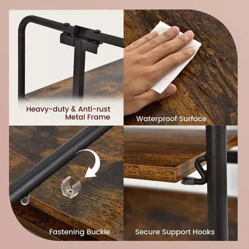 Chariot de bar pliable à 2 niveaux, desserte de cuisine, chariot utilitaire, étagères de rangement