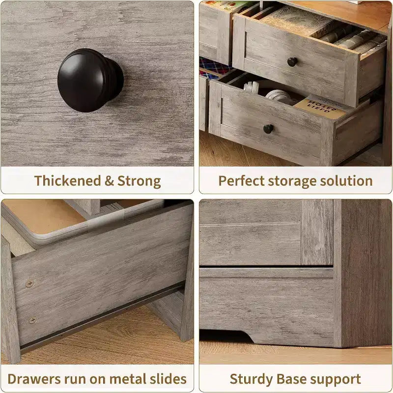 Commode étroite à six tiroirs avec étagères ouvertes