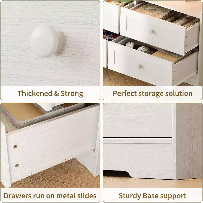Commode étroite à six tiroirs avec étagères ouvertes