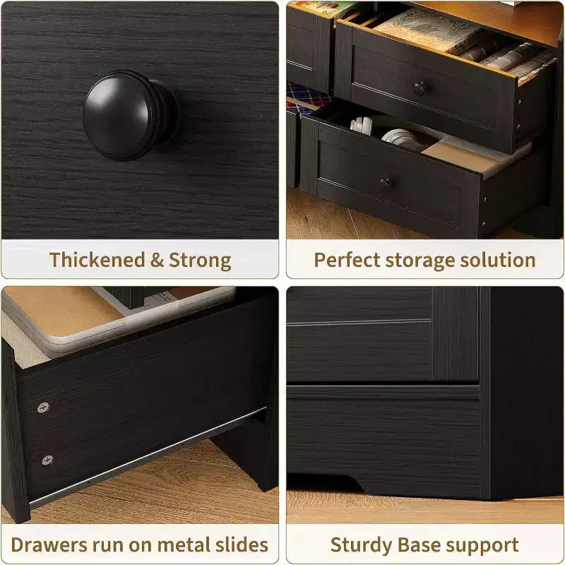 Commode étroite à six tiroirs avec étagères ouvertes