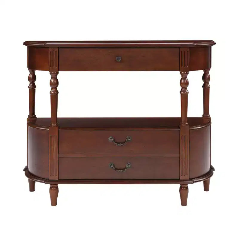 Console galbée rétro avec tiroirs et pieds en bois massif