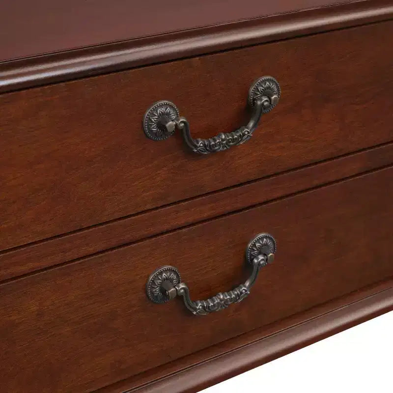 Console galbée rétro avec tiroirs et pieds en bois massif