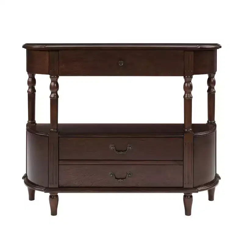 Console galbée rétro avec tiroirs et pieds en bois massif