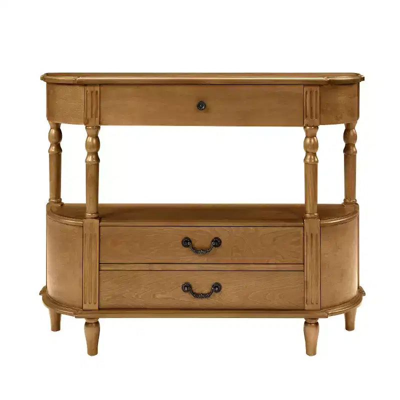 Console galbée rétro avec tiroirs et pieds en bois massif