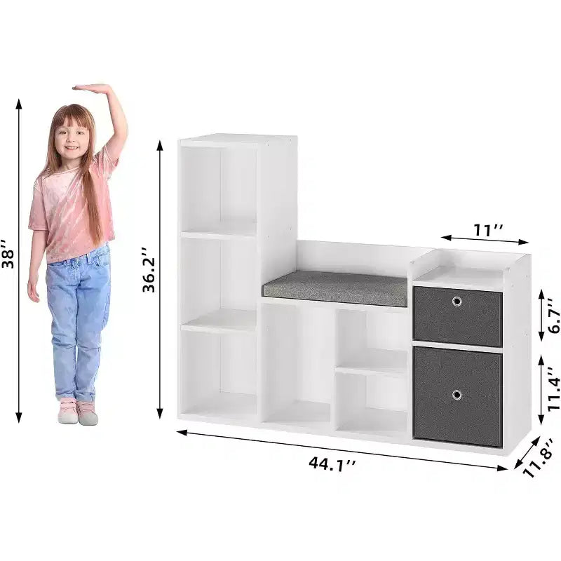 Étagère à livres et meuble de rangement pour jouets pour enfants avec coin lecture et coussin