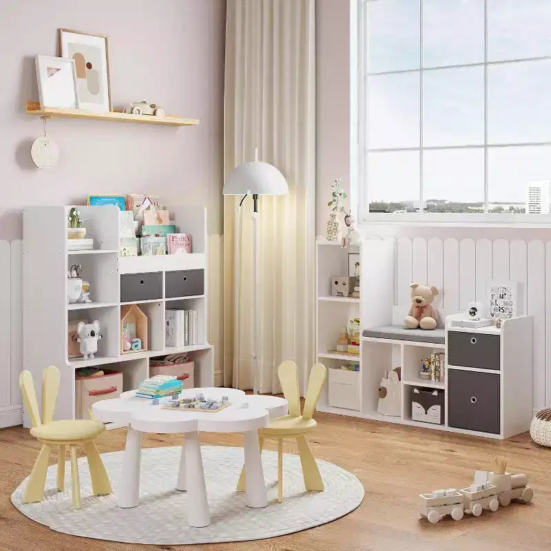 Étagère à livres et meuble de rangement pour jouets pour enfants avec coin lecture et coussin