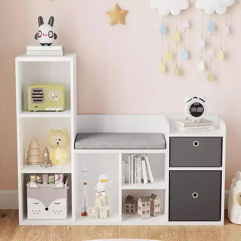 Étagère à livres et meuble de rangement pour jouets pour enfants avec coin lecture et coussin