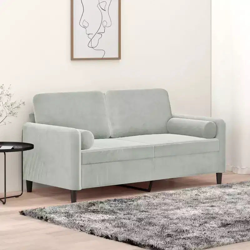 Canapé 2 places avec coussins décoratifs gris clair