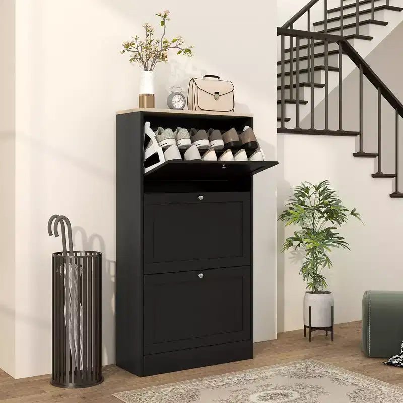 Meuble à chaussures moderne avec 3 tiroirs basculants et étagères réglables