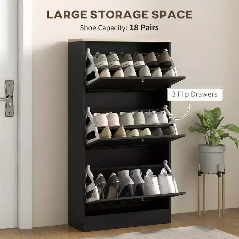 Meuble à chaussures moderne avec 3 tiroirs basculants et étagères réglables
