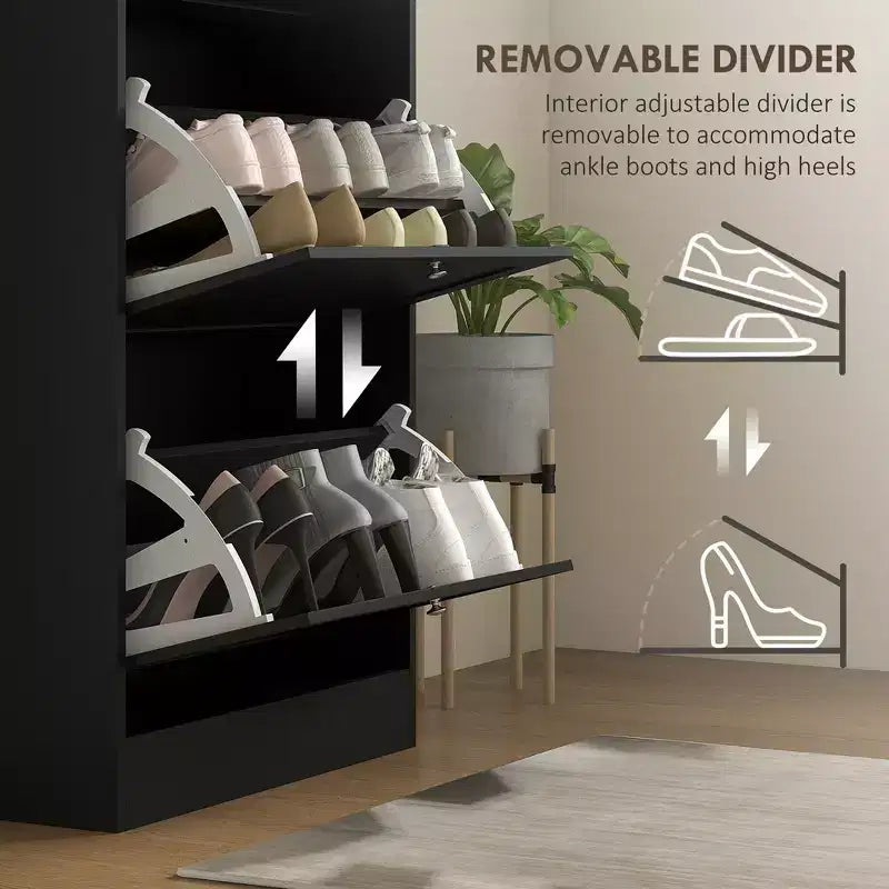 Meuble à chaussures moderne avec 3 tiroirs basculants et étagères réglables