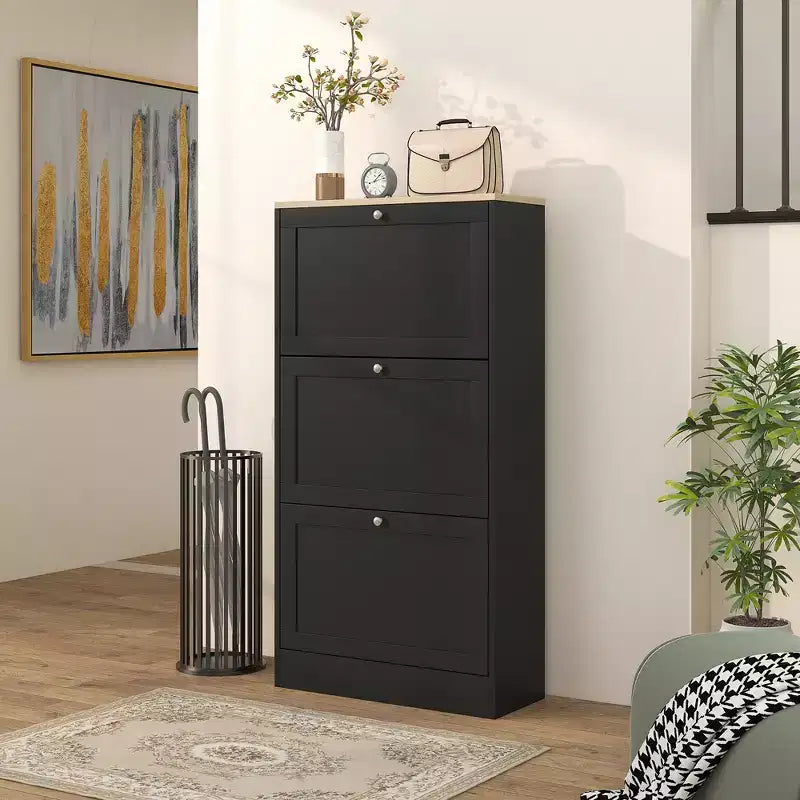 Meuble à chaussures moderne avec 3 tiroirs basculants et étagères réglables