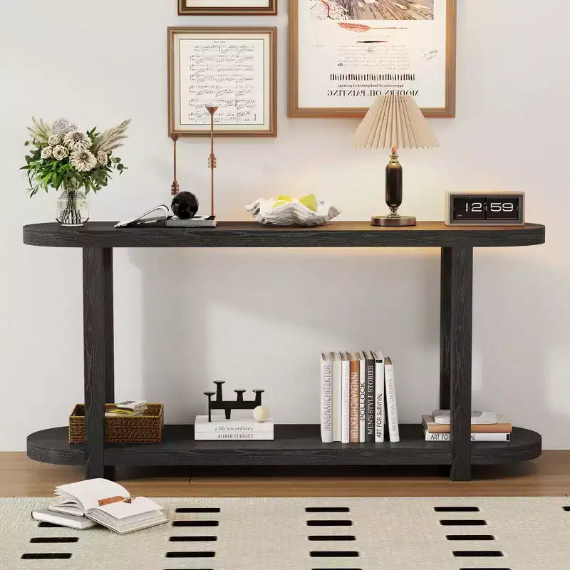 Okak Modern 2-Tier Oval Console Table with Streamlined Top,Minimalist Wooden Entryway Table for Study,Hallway,Living Room