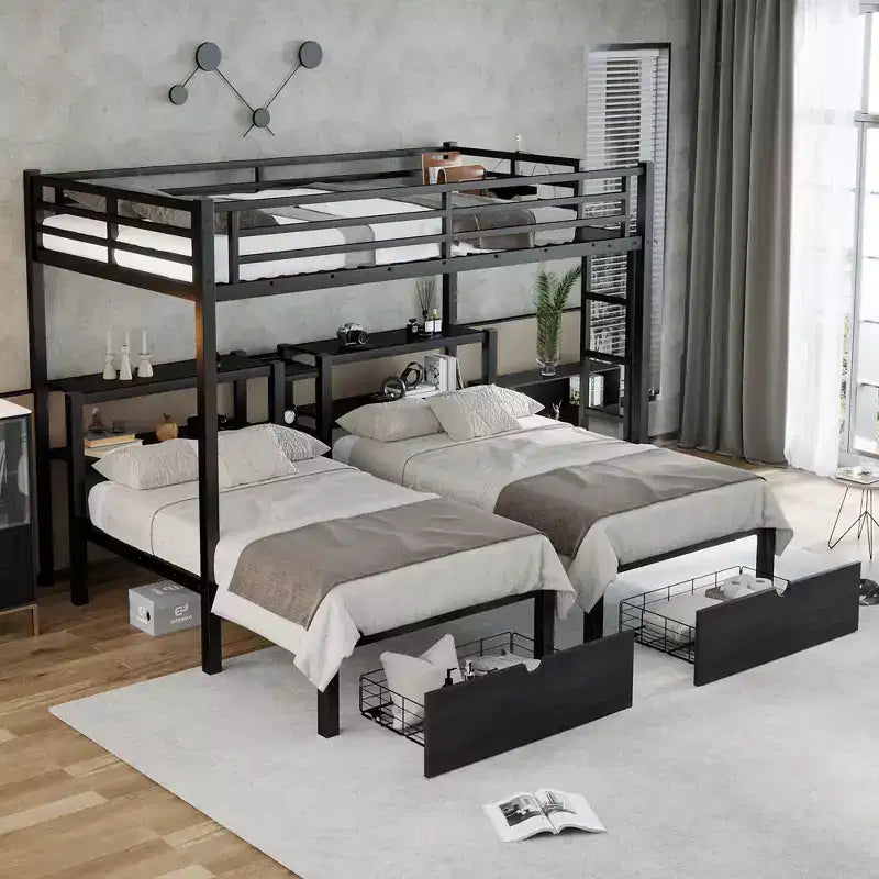 Lit superposé king-size avec tiroirs
