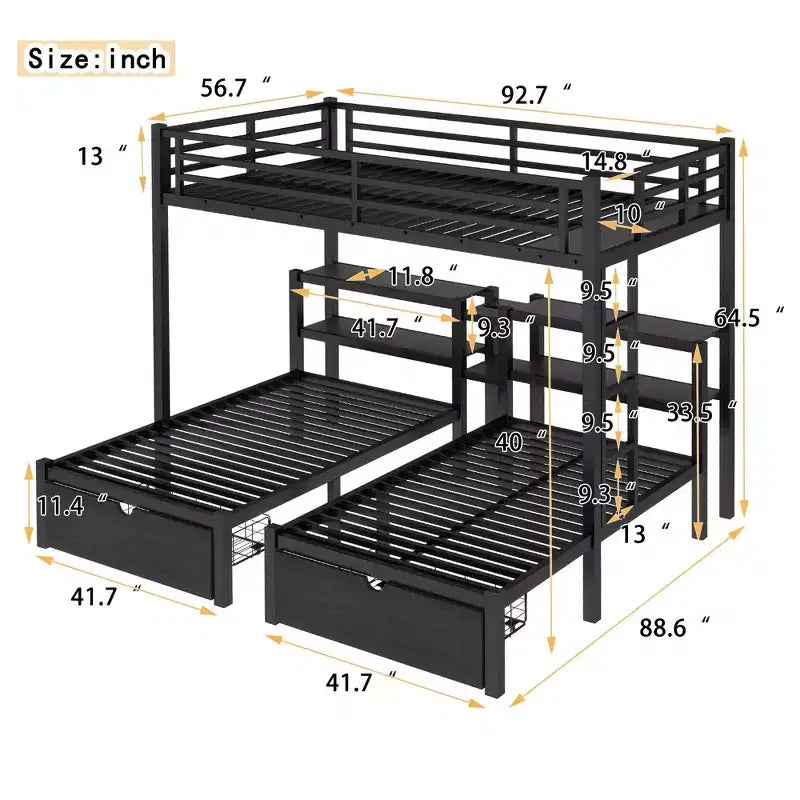 Lit superposé king-size avec tiroirs