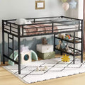 Black Twin Size Metal Loft Bed with Storage Shelf Loft Bed with Easy Climbing Ladder and Guardrails for Kids