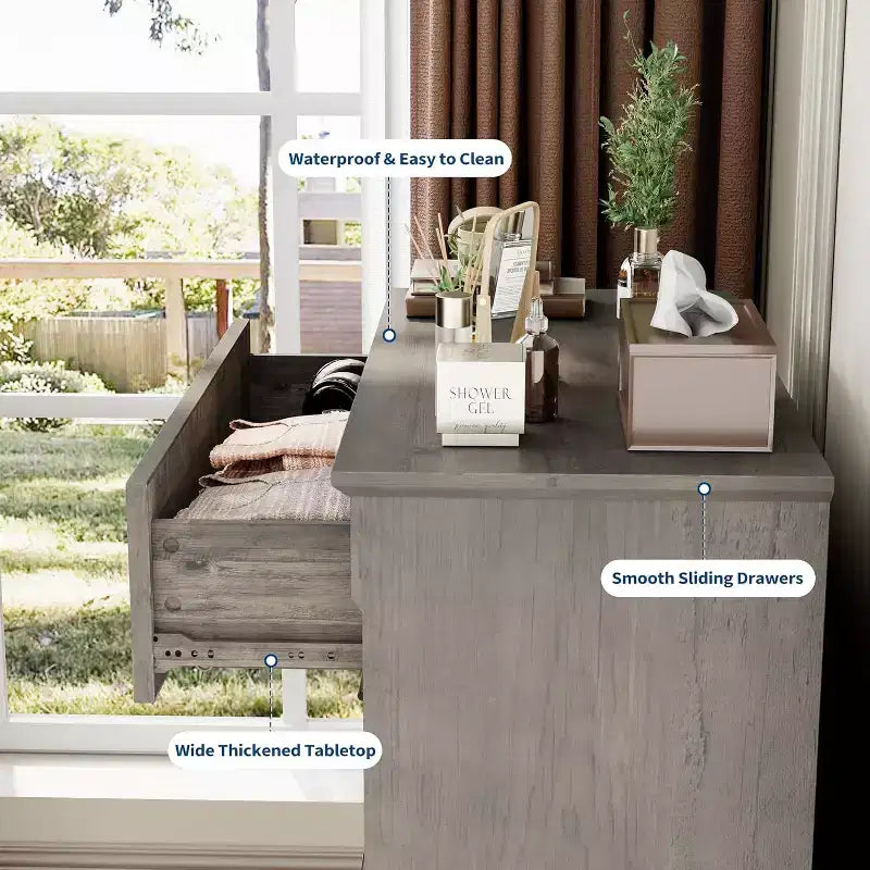 Commode à cinq tiroirs pour chambre à coucher, armoire haute de style fermette