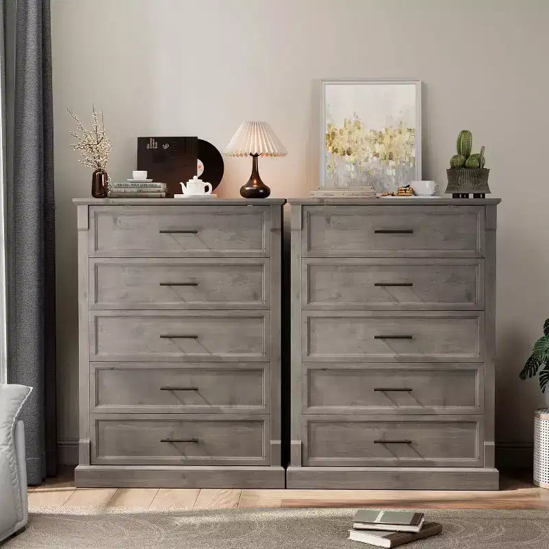 Commode à cinq tiroirs pour chambre à coucher, armoire haute de style fermette