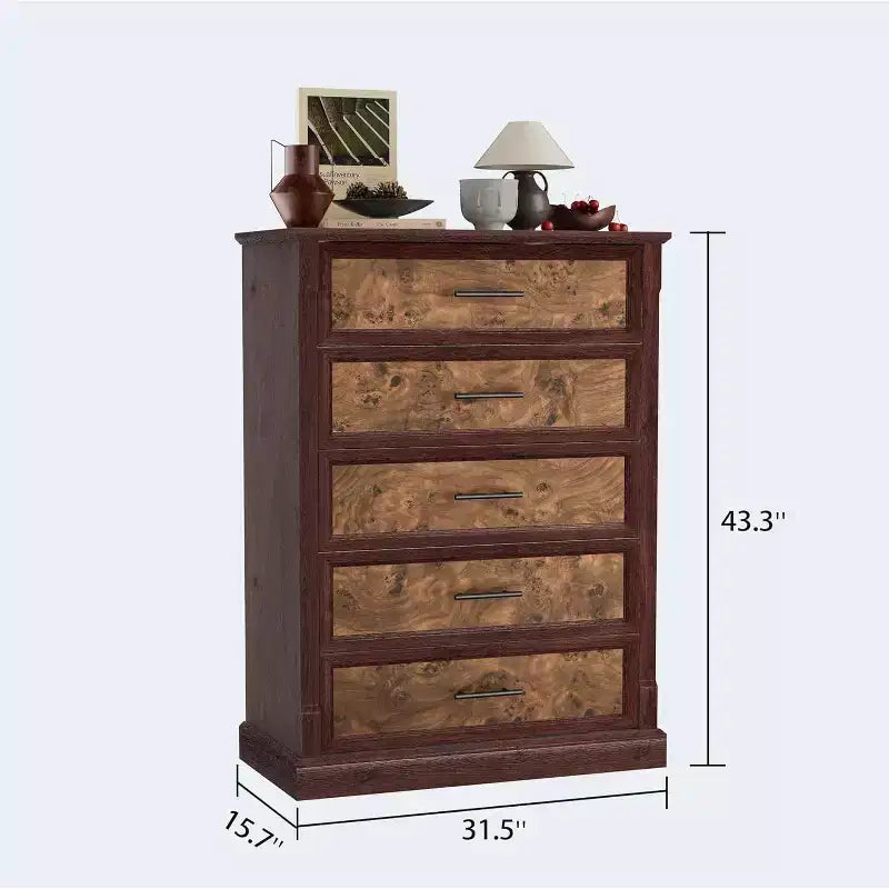 Commode à cinq tiroirs pour chambre à coucher, armoire haute de style fermette
