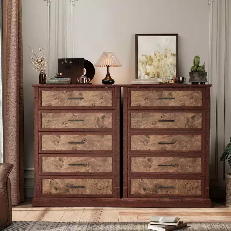 Commode à cinq tiroirs pour chambre à coucher, armoire haute de style fermette