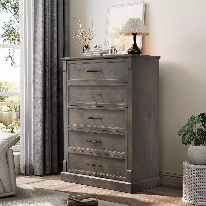 Commode à cinq tiroirs pour chambre à coucher, armoire haute de style fermette