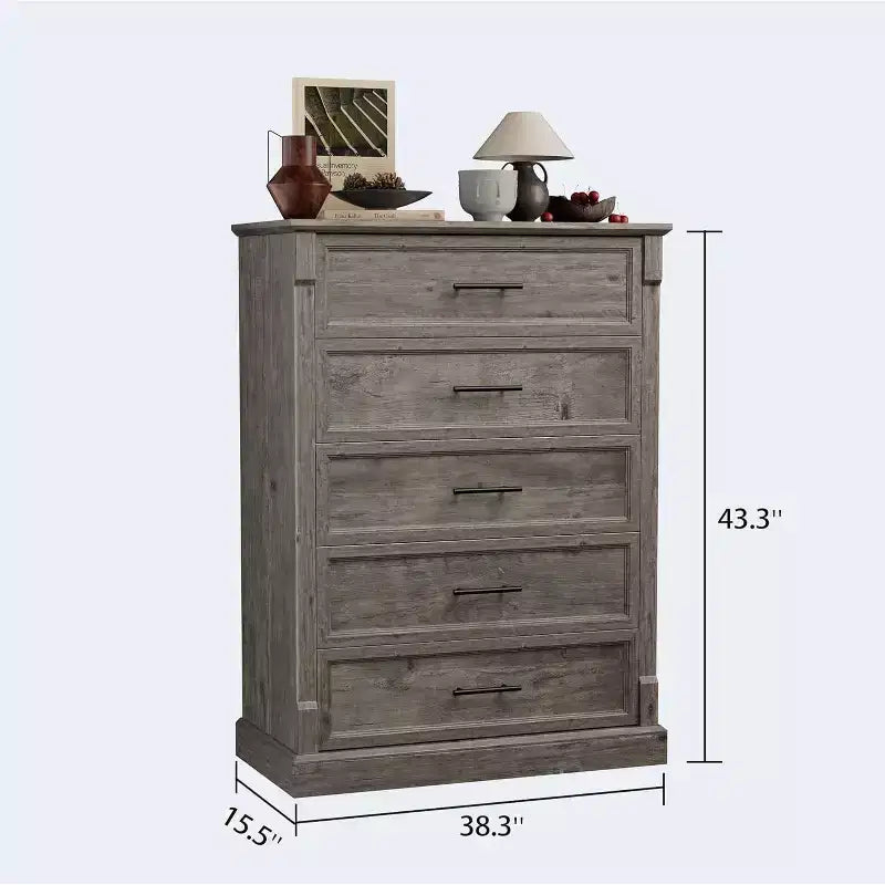 Commode à cinq tiroirs pour chambre à coucher, armoire haute de style fermette