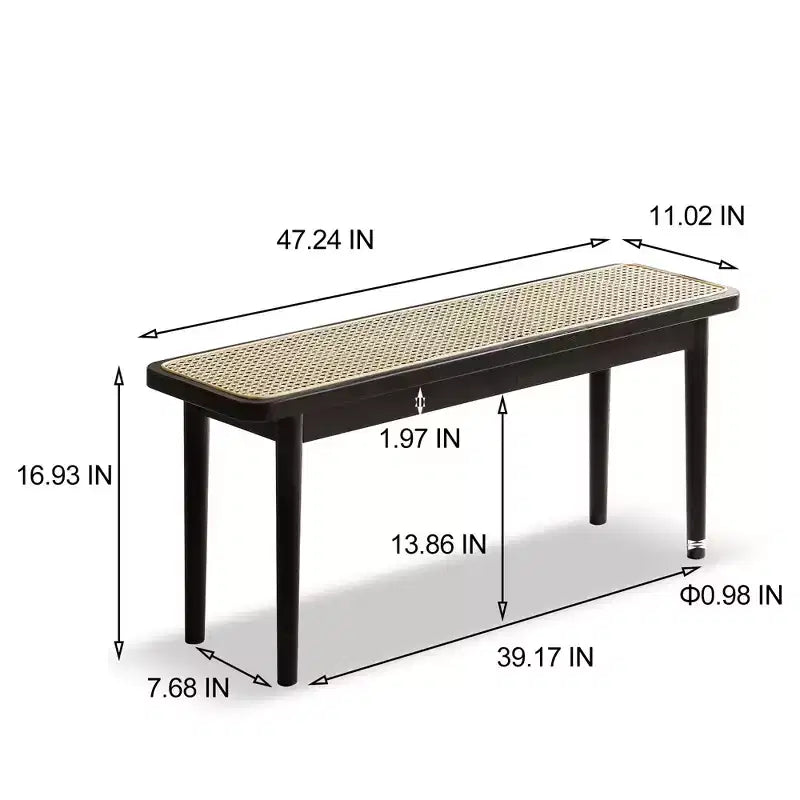 Banc moderne en chêne massif et rotin