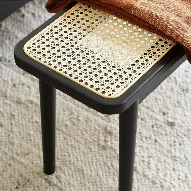 Banc moderne en chêne massif et rotin