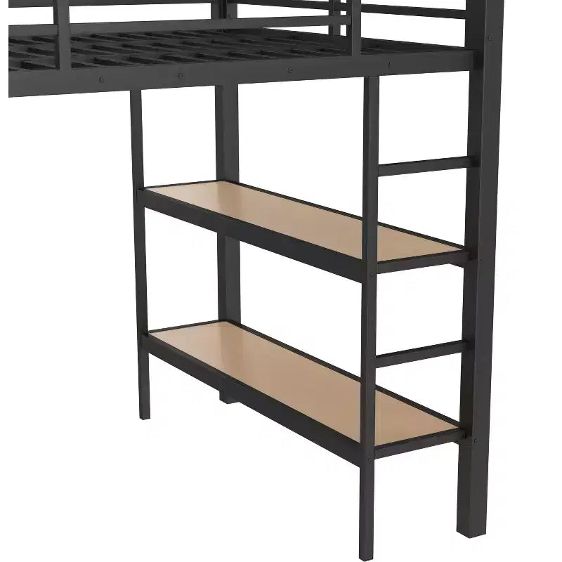 Lit mezzanine avec armoire et panneau perforé, cadre de lit mezzanine en métal avec étagères de rangement et