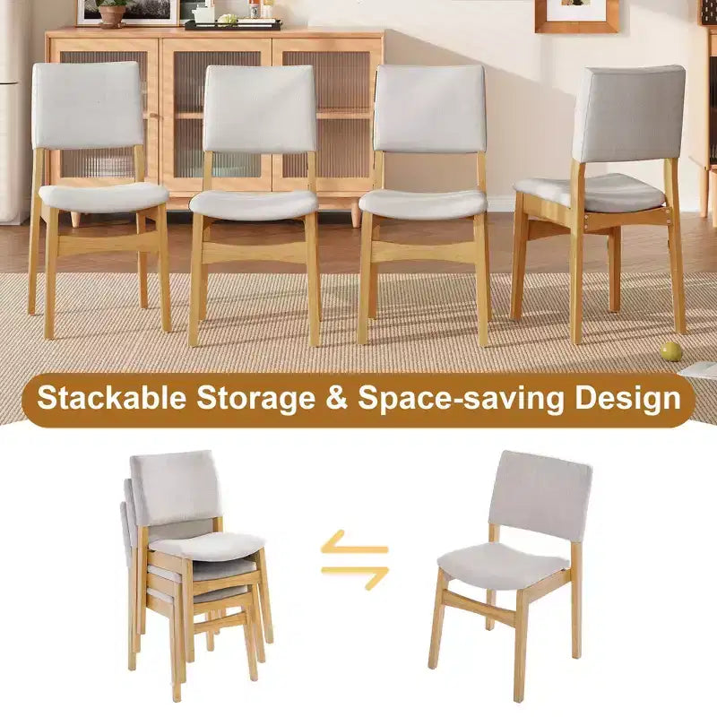 Chaises de salle à manger empilables rembourrées, avec assise et dossier en lin