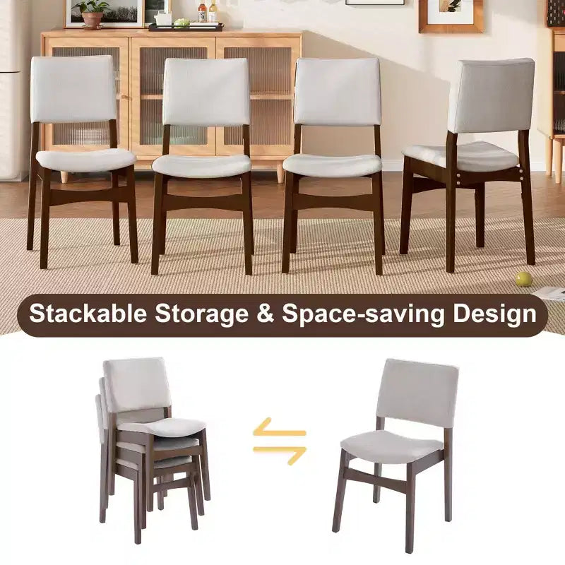 Chaises de salle à manger empilables rembourrées, avec assise et dossier en lin