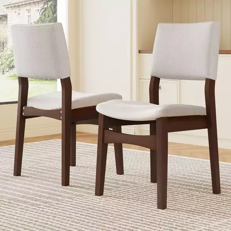 PexFix Upholstered Stackable Dining Chairs Linen Fabric Seat & Backrest Solid Wood Frame Rustic Kitchen Chairs for Dining Room Living Room