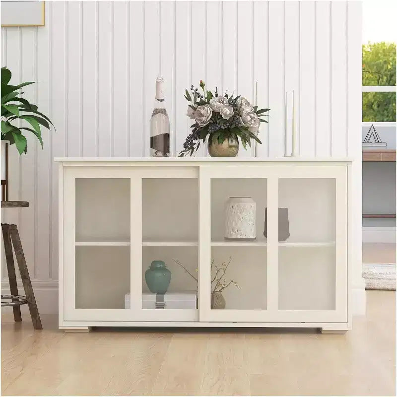 Buffet Cabinet Modern Wooden with Sliding Glass Doors, Versatile Storage Stand for Kitchen, Dining Room, or Living Room