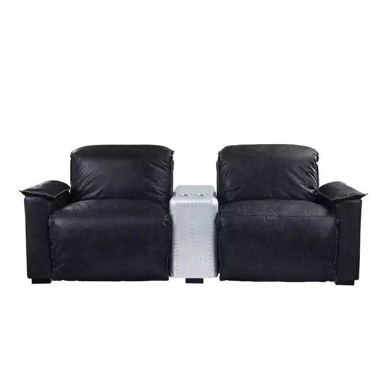 Misezon 86" Power Recliner Sofas Black Top Grain Leather and Aluminum - Acme Furniture