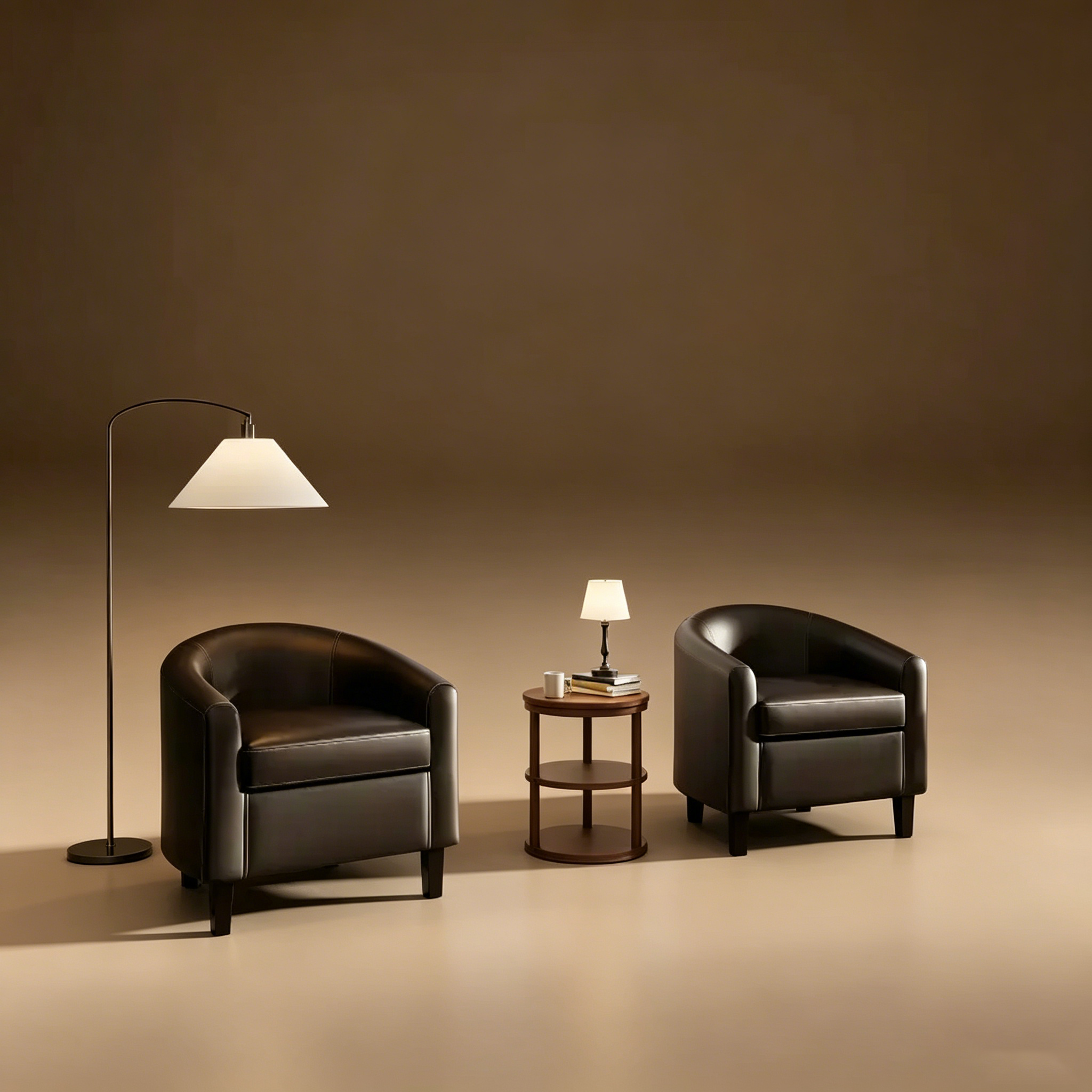 Fauteuil de salon en similicuir, avec coussin moelleux.